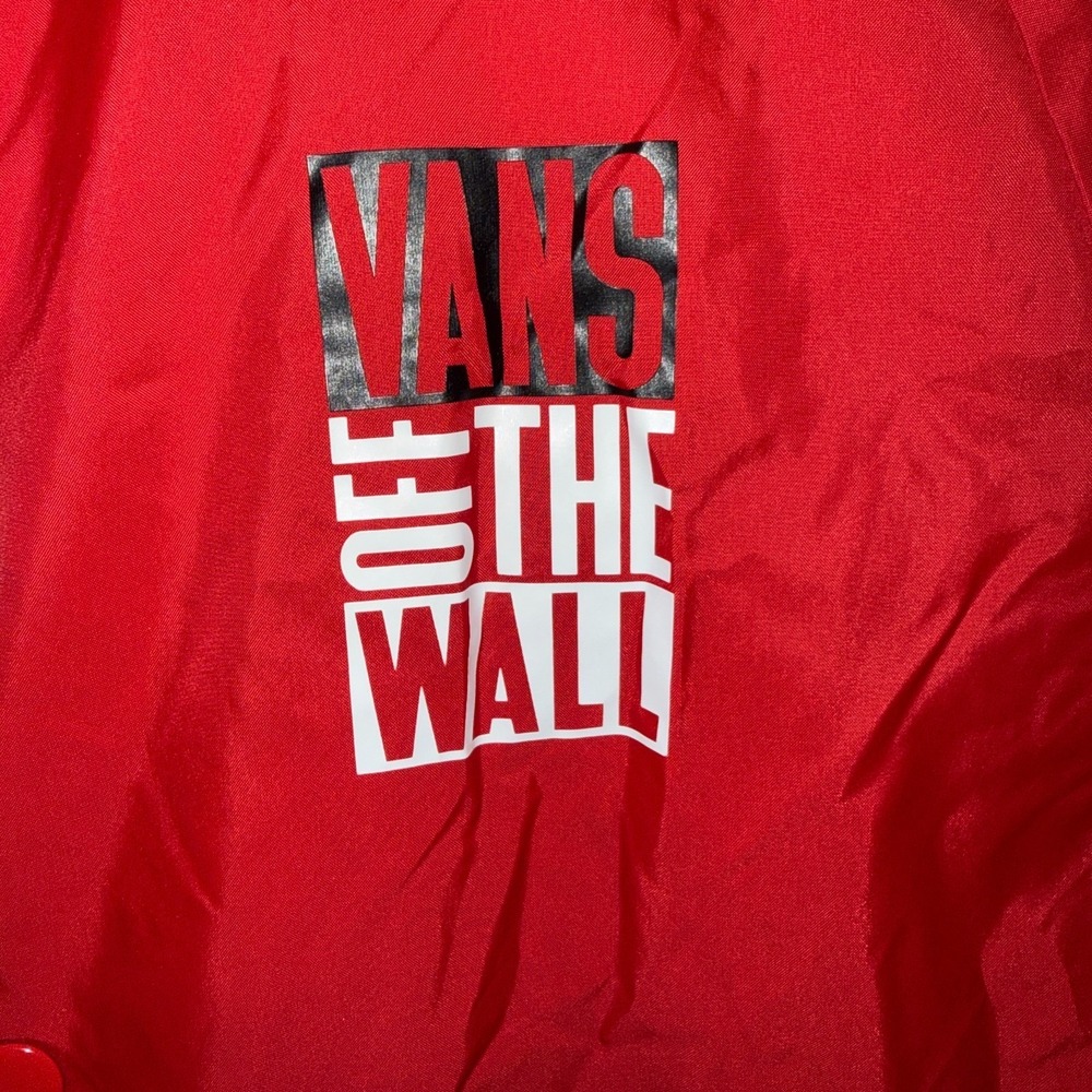 Vans Off The Wall Coach Jacket Mens Small Red Snap Front Skate Windbreaker - Picture 2 of 7